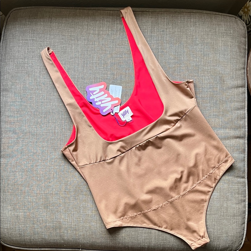 Yitty Headliner Shaping Open Bust Thong Bodysuit Nude NWT 3X